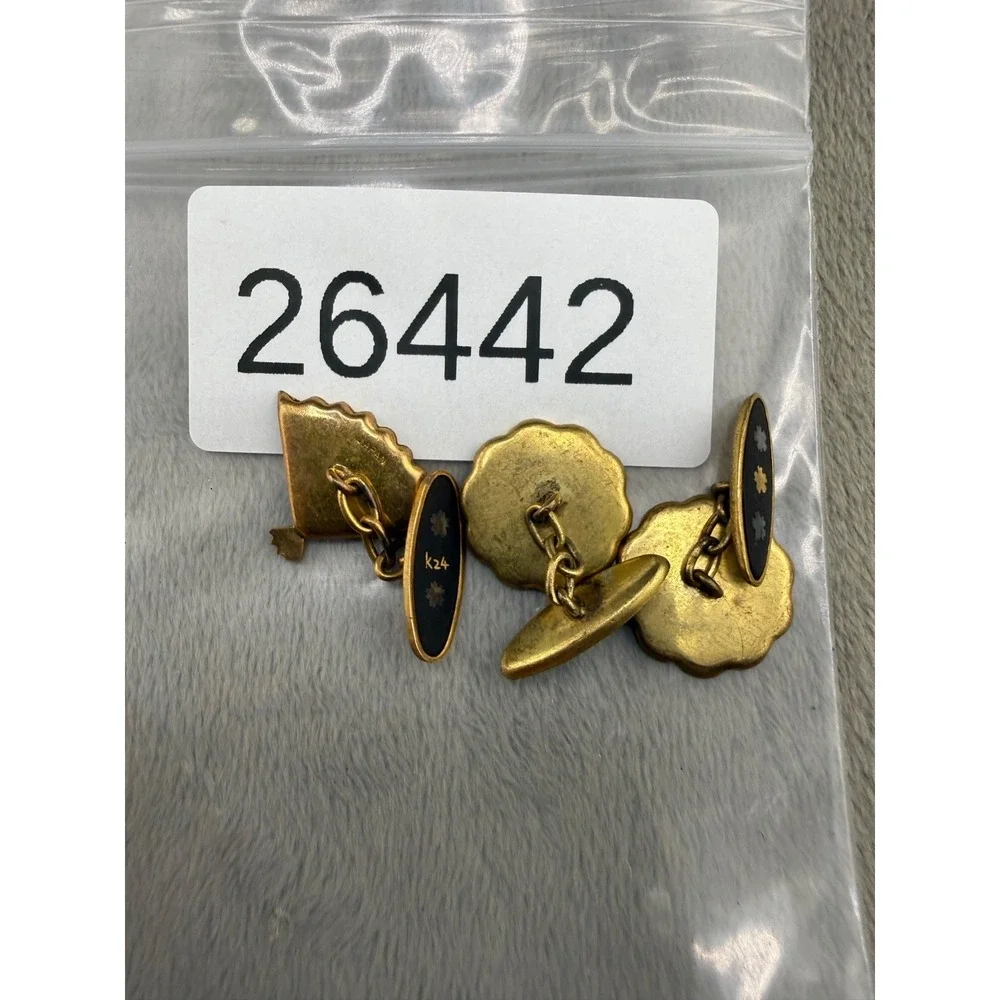 Vintage Japanese Damascene Cufflinks Set of 3 Gold Tone